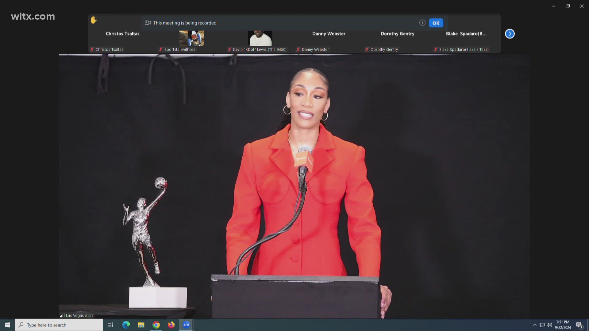 Wilson collected her third MVP trophy, this in her 7 year WNBA career.  This is the second time in league history that the MVP was a unanimous decision.