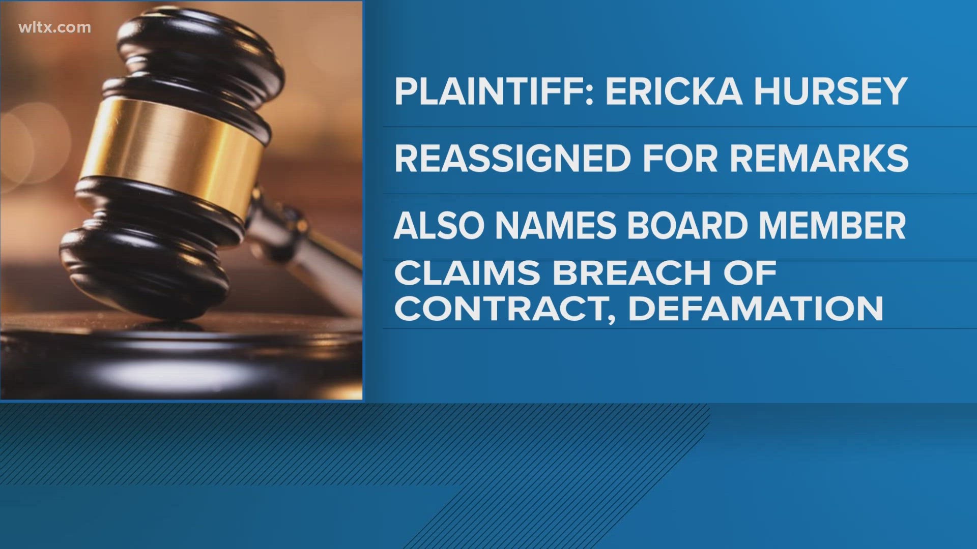 Erika Hursey who was principal at Lower Richland High School from 2018 to 2022 claims she was reassigned for remarks she made.