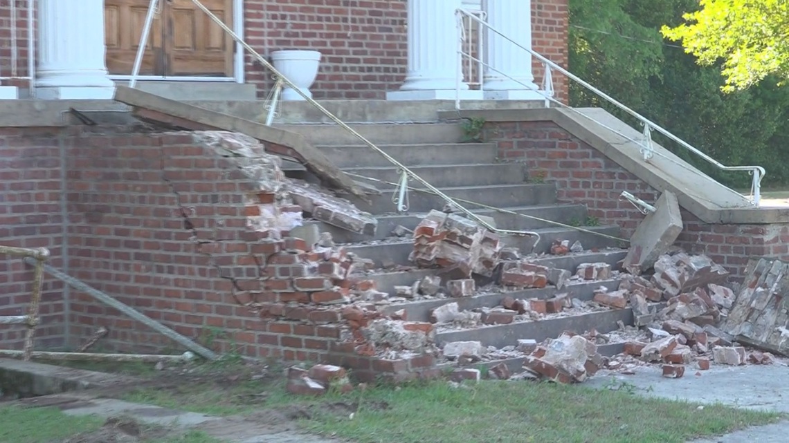 Truck crashes into church steps in Swansea