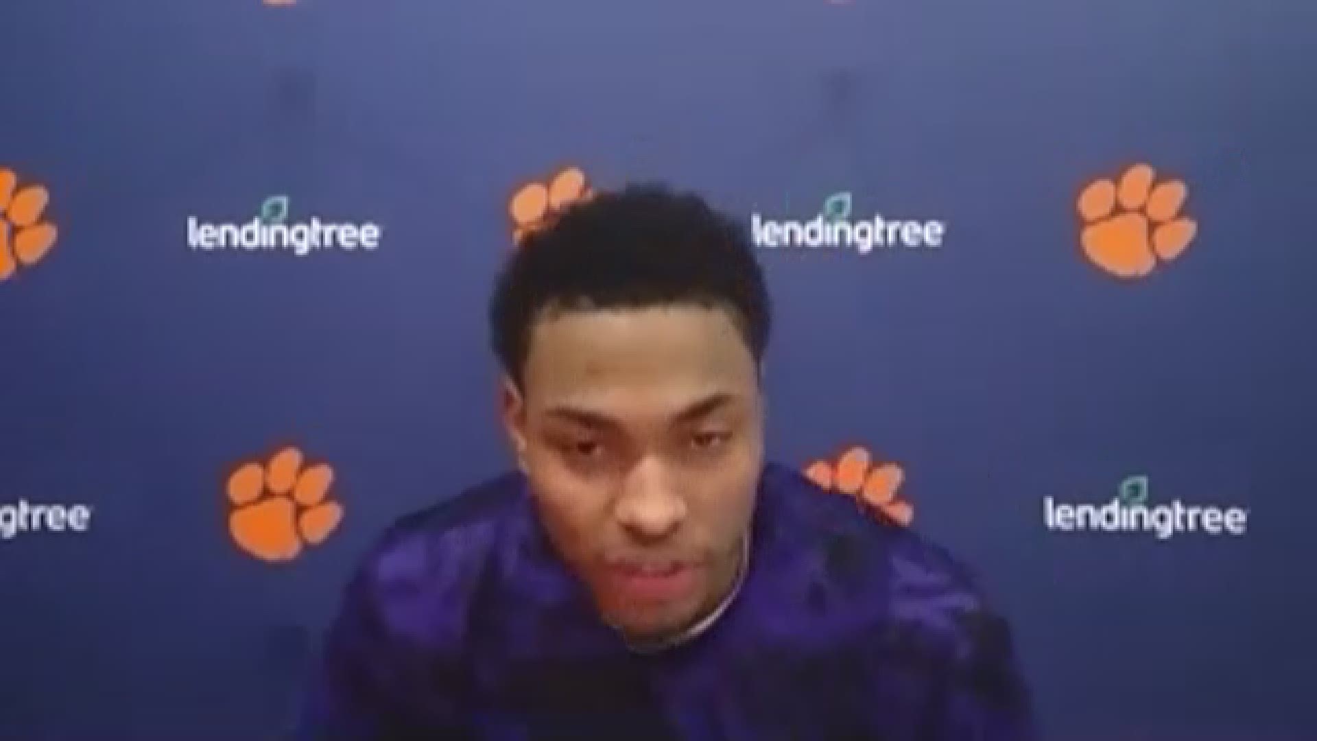 Clemson guard Clyde Trapp from Lower Richland High School and Tiger head coach Brad Brownell speak after the 63-50 win over North Carolina.