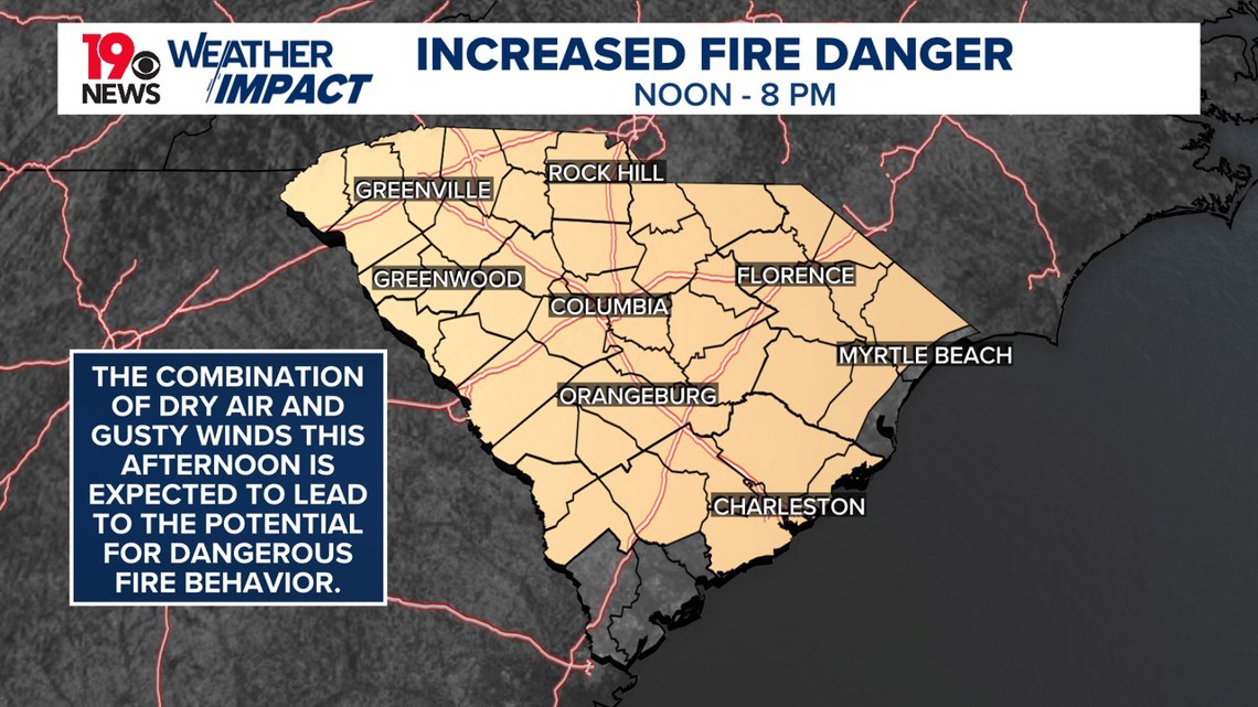 Sunny, very dry with an increased fire threat across South Carolina ...