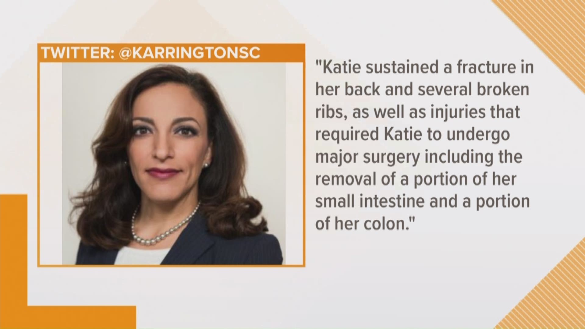 State Representative Katie Arrington has undergone surgery after a car crash left her with serious injuries.