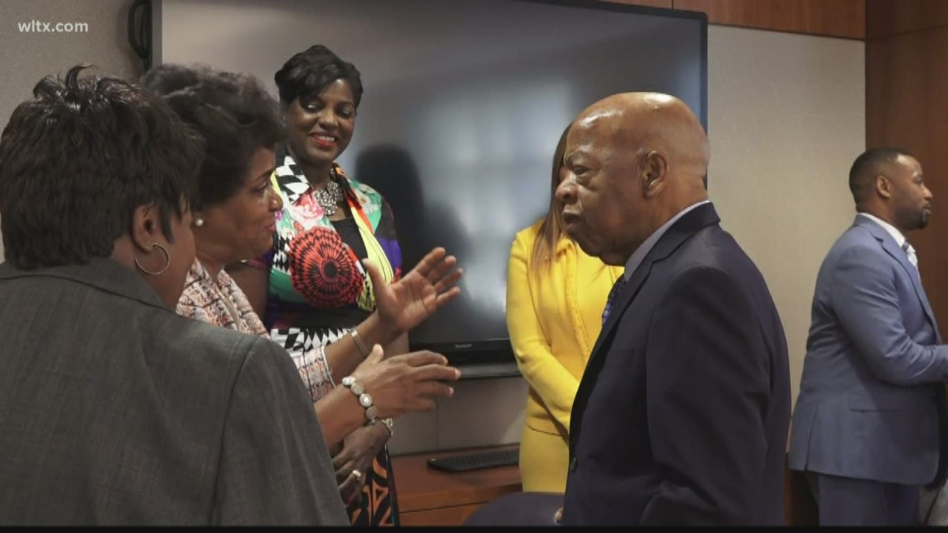 Georgia's 5th District Congressman, John Lewis, met with Benedict College students, faculty and alumni on Friday ahead of an alumni homecoming banquet.