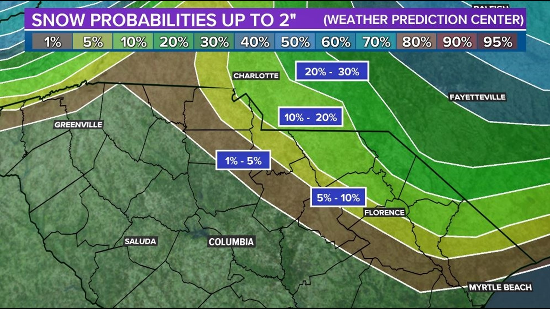 South Carolina snow chance Friday forecast