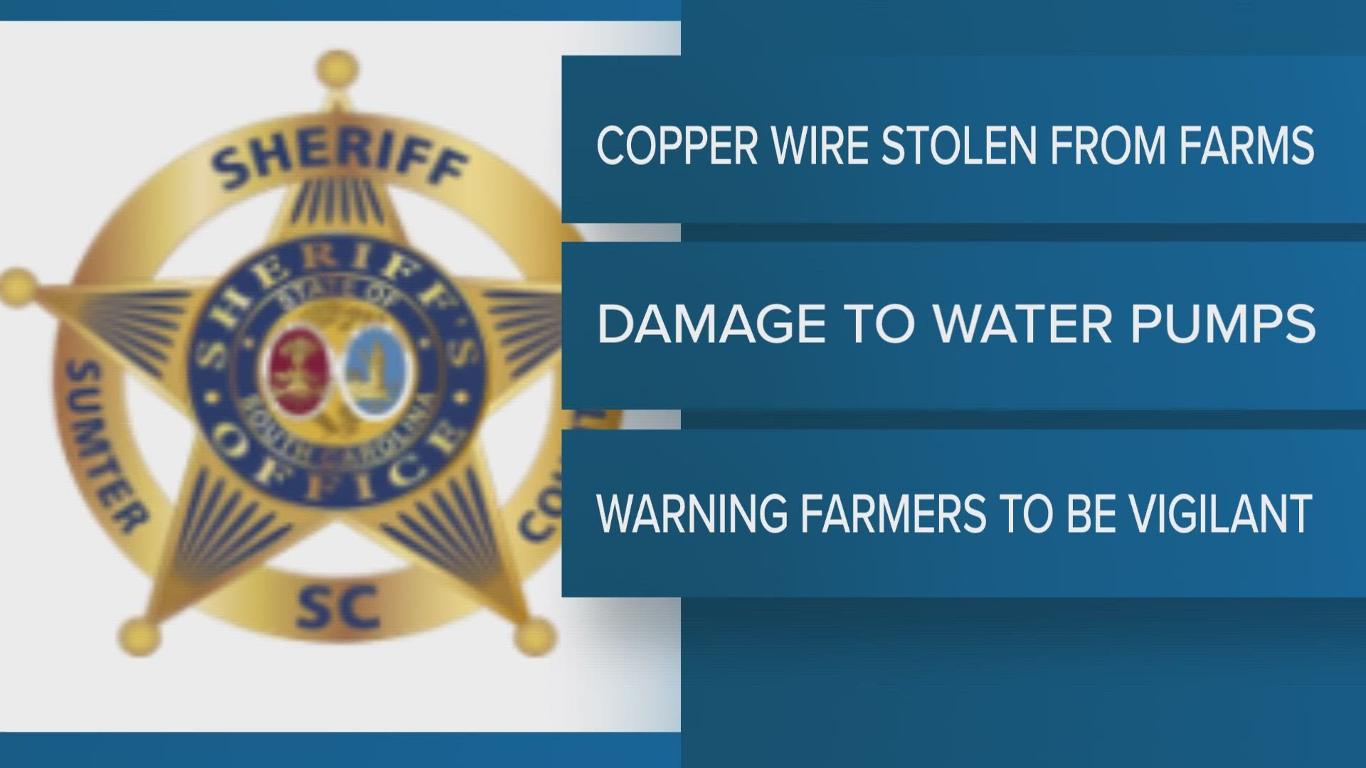 Police say criminals are stealing copper wiring from pumps to water crops.