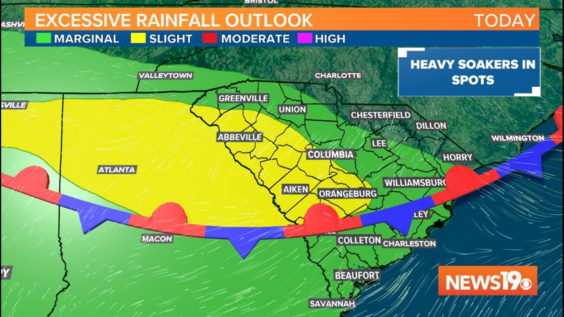 Columbia, SC weather forecast Chance or rain, flash flooding