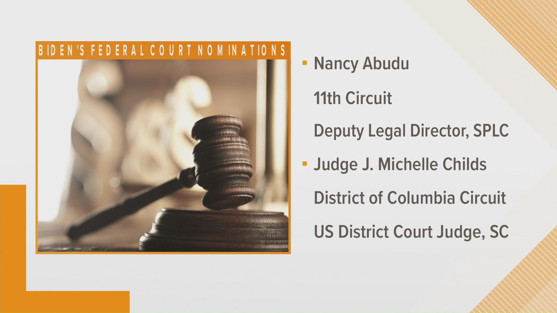 President Biden is nominating J. Michelle Childs, a U.S. District Court judge for South Carolina, to the U.S. Court of Appeals for the District of Columbia Circuit.