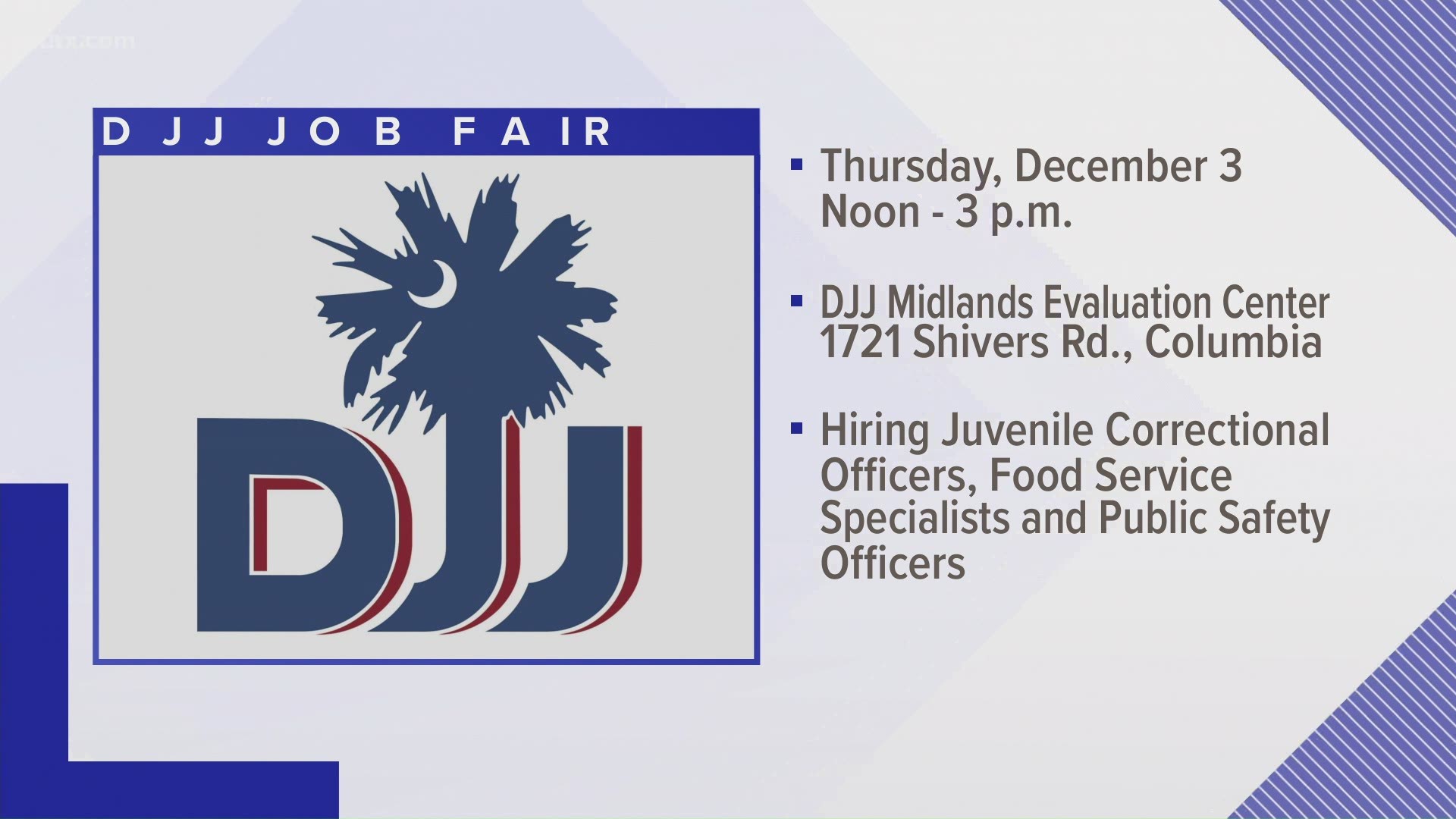 Agency officials say the agency's third drive-thru hiring event is designed to be a safe and convenient way for job-seekers to apply for positions with Team DJJ.