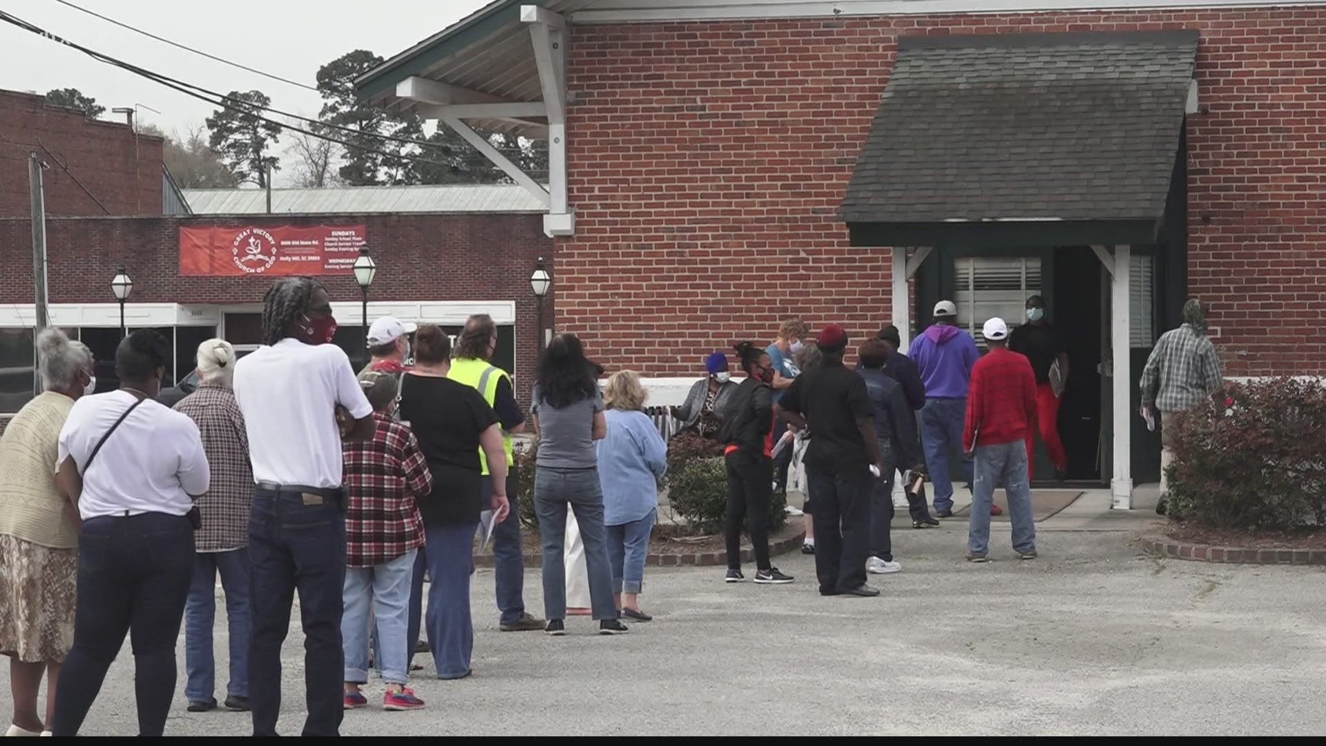 Folks lined up in Holly Hill today to get the vaccine at one of the many walk-up clinics in Orangeburg.