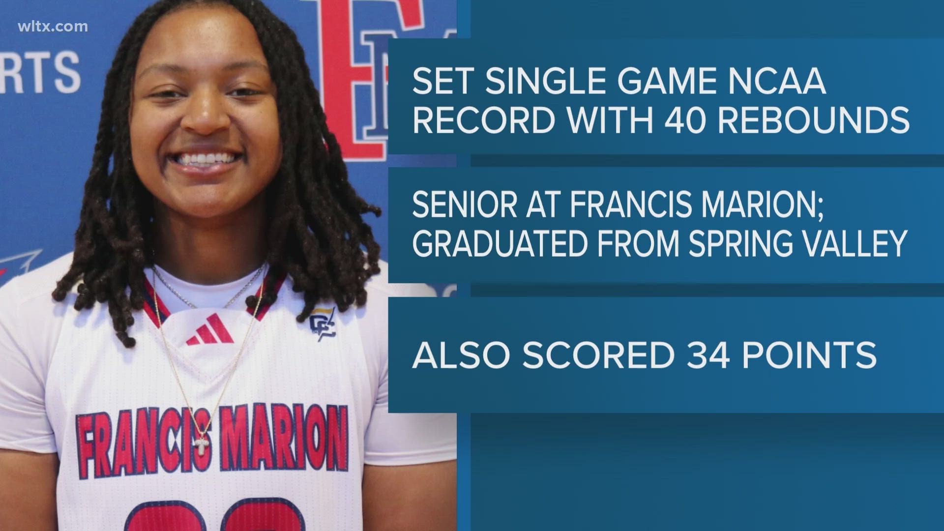 Francis Marion center Lauryn Taylor set the NCAA record for all divisions with 44 rebounds in the Patriots' 85-62 win over North Greenville on Thursday night.