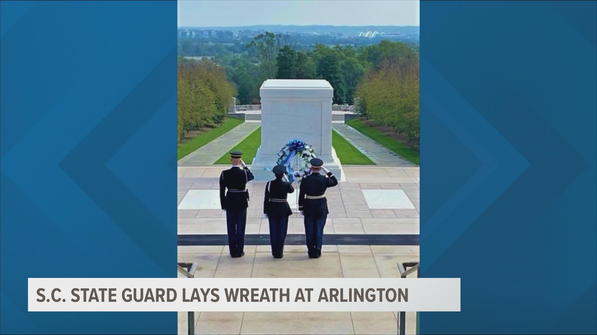 Two members of the State Guard participated in a wreath-laying ceremony, assisted by the 'Old Guard'
