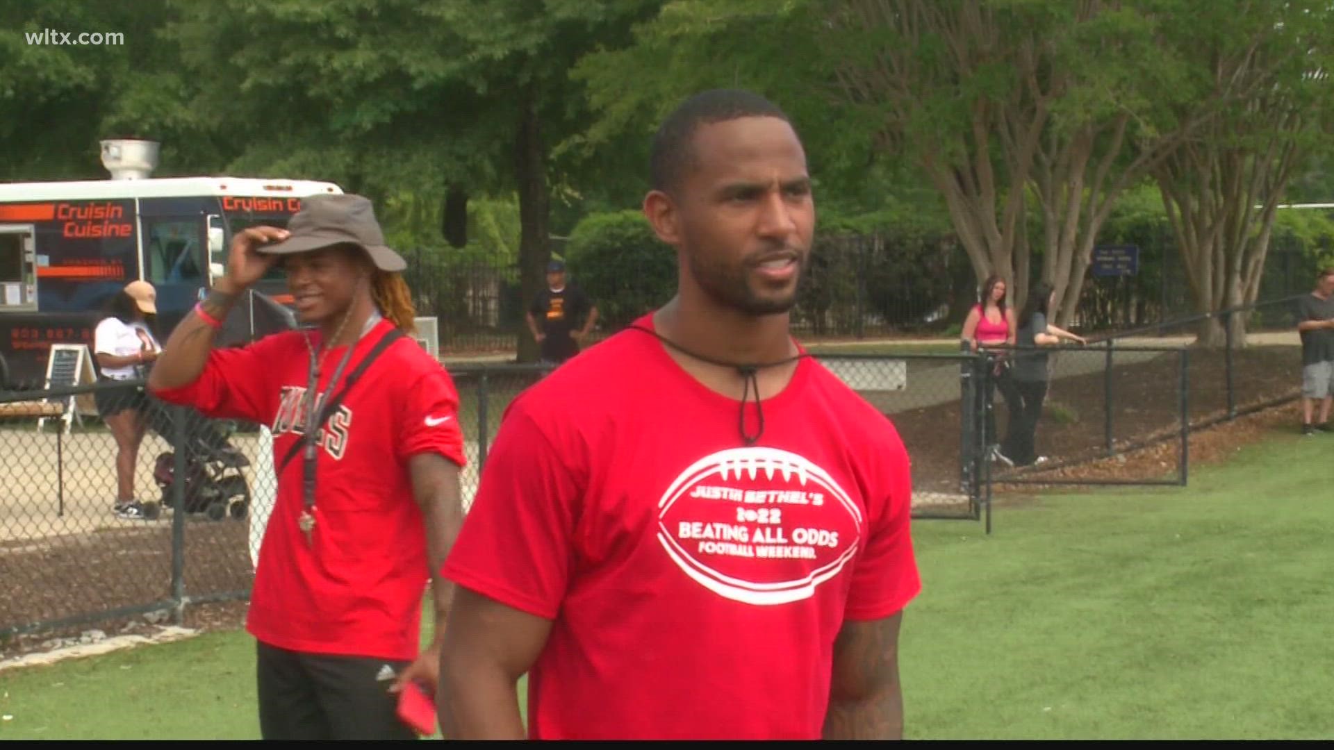 Former Blythewood Bengal Justin Bethel was at his alma mater Saturday hosting his 7-on-7 tournament for high school football teams around the state.