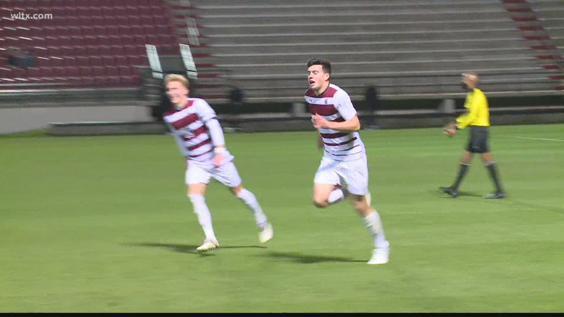 The South Carolina men's soccer team pulled out a hard-fought 2-1 victory over USC Upstate Wednesday night at Stone Stadium.