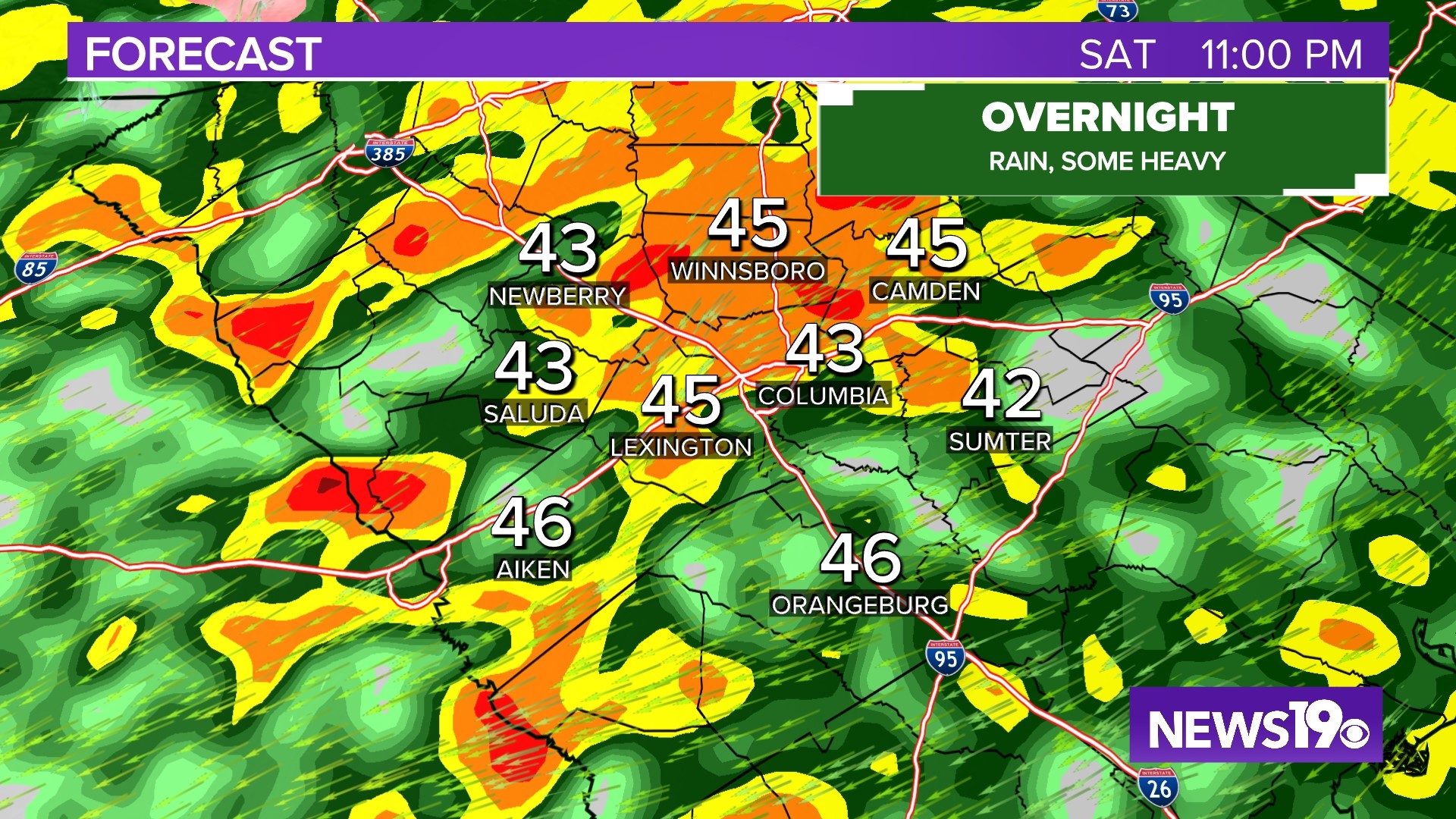 Soggy weather tonight in South Carolina