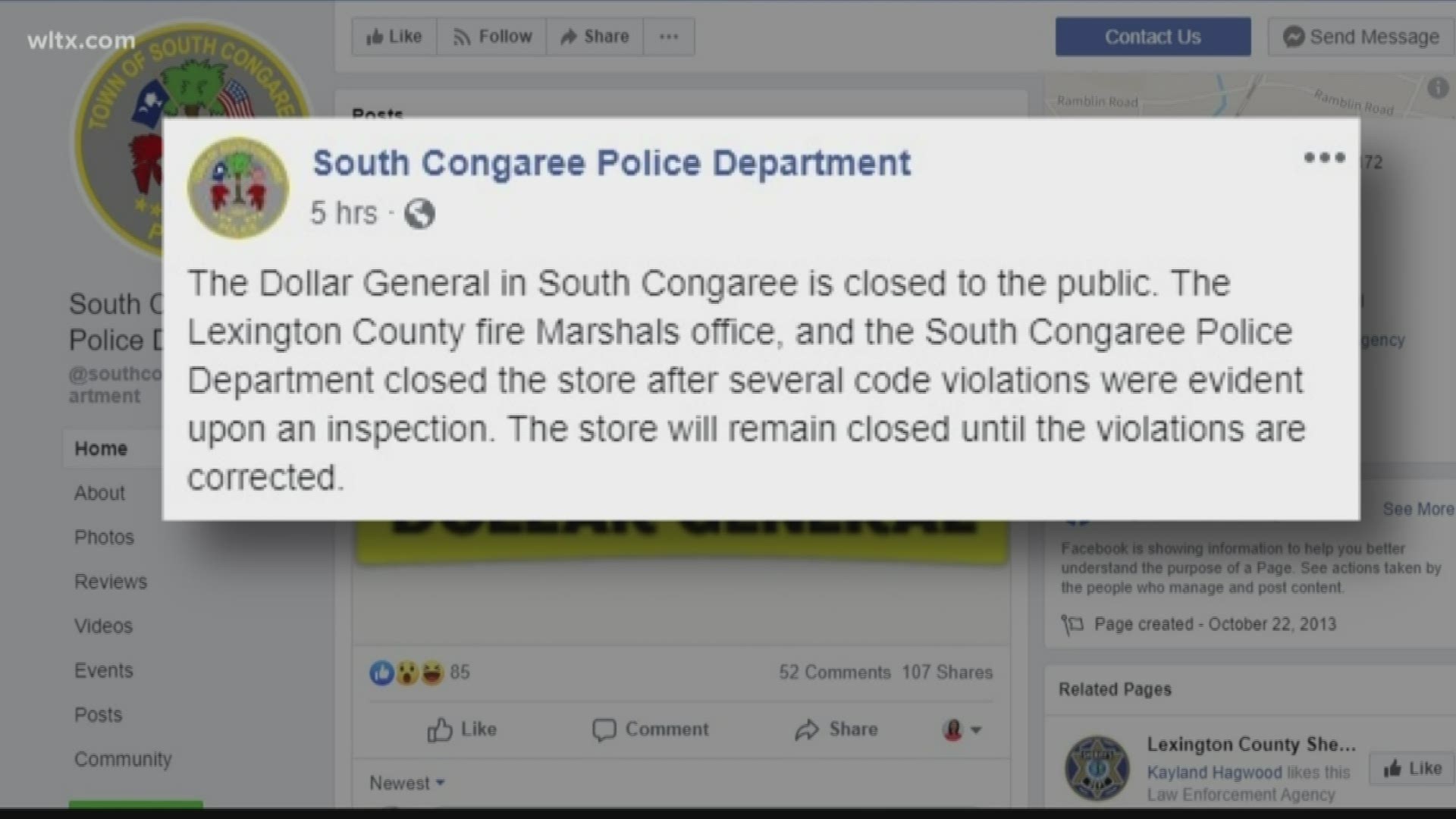 The Dollar General store in South Congaree has been shut down due to code violations.