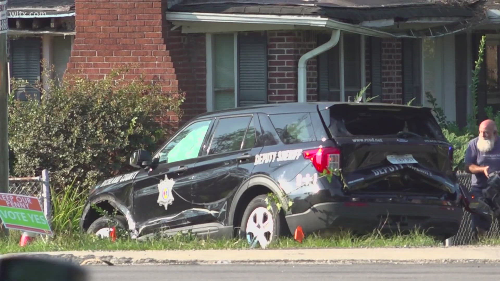 A Richland County deputy has been hospitalized following a crash between the deputy's vehicle and a pickup truck.