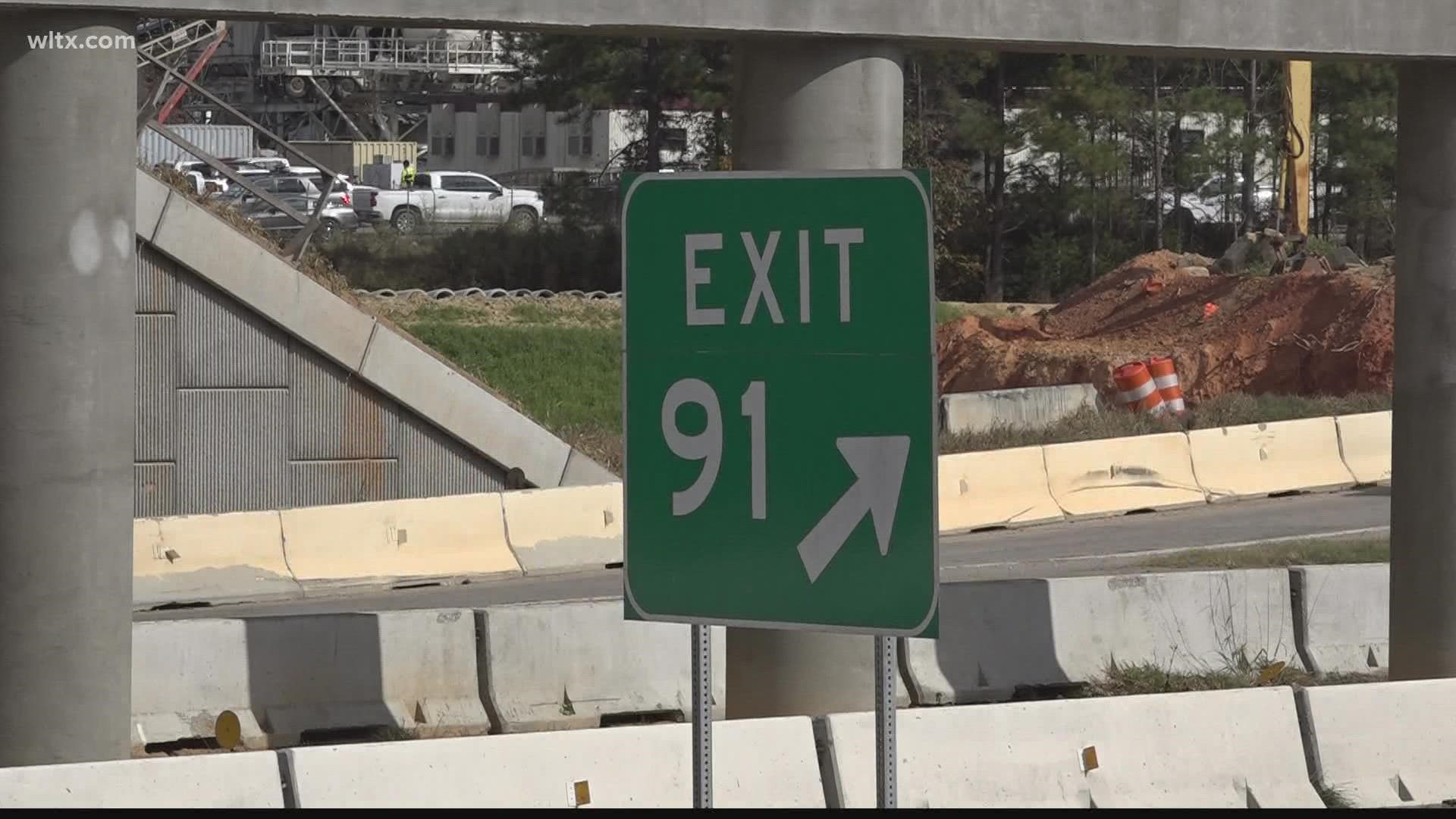 Over at Exit 91, off of I-26, an exit ramp is closing down and a temporary new one east bound to Columbia Avenue is opening up.