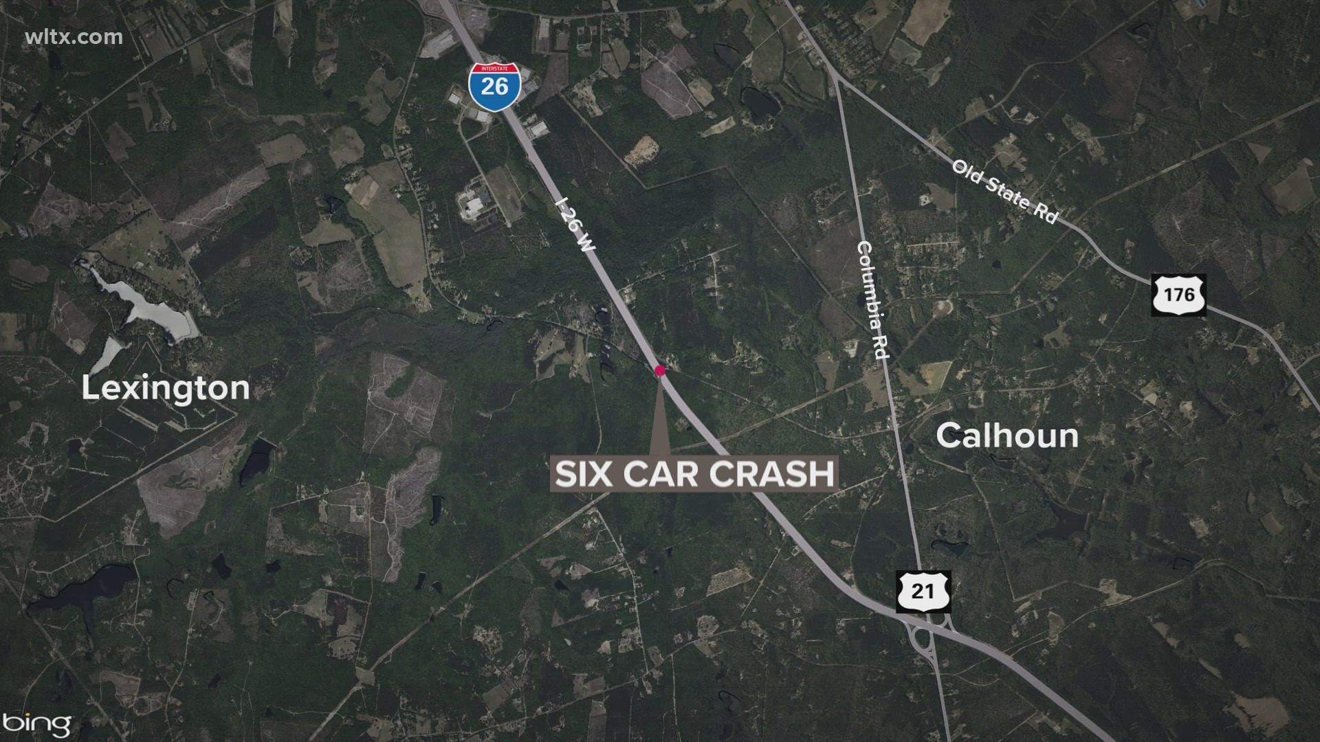 A car crossed the median and caused a six-vehicle crash on I-26 Wednesday, killing two, the South Carolina Highway Patrol said.