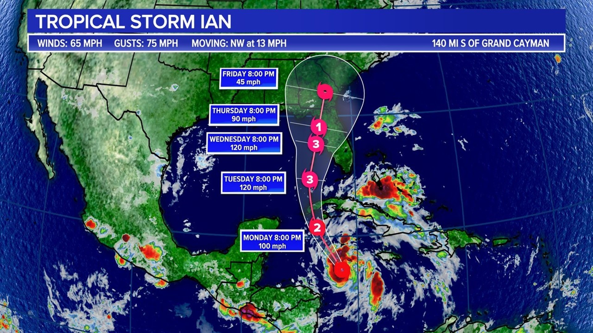 Tropical Storm Ian on track to strong Gulf coast hurricane