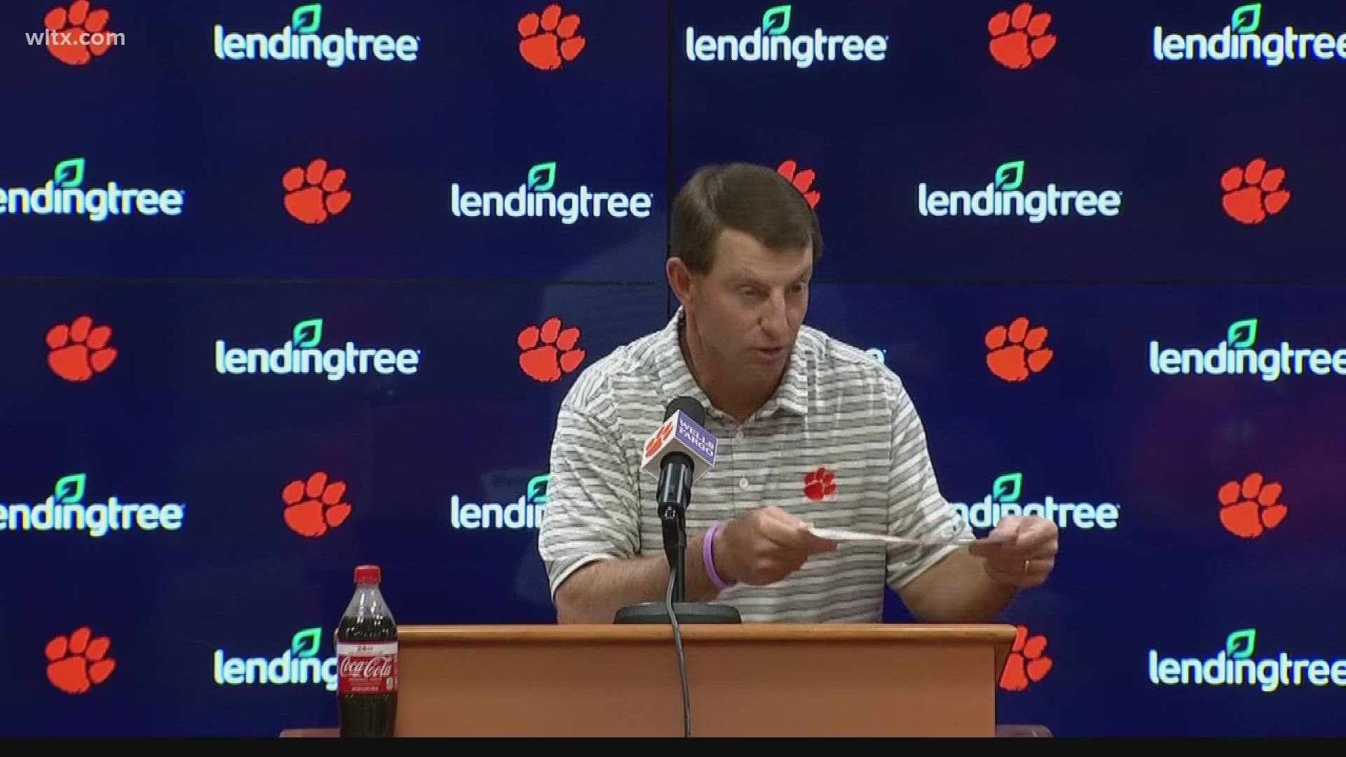 Clemson head football coach Dabo Swinney channeled his former Alabama coach Gene Stallings to explain why the top 5 Tigers aren't guaranteed any wins.