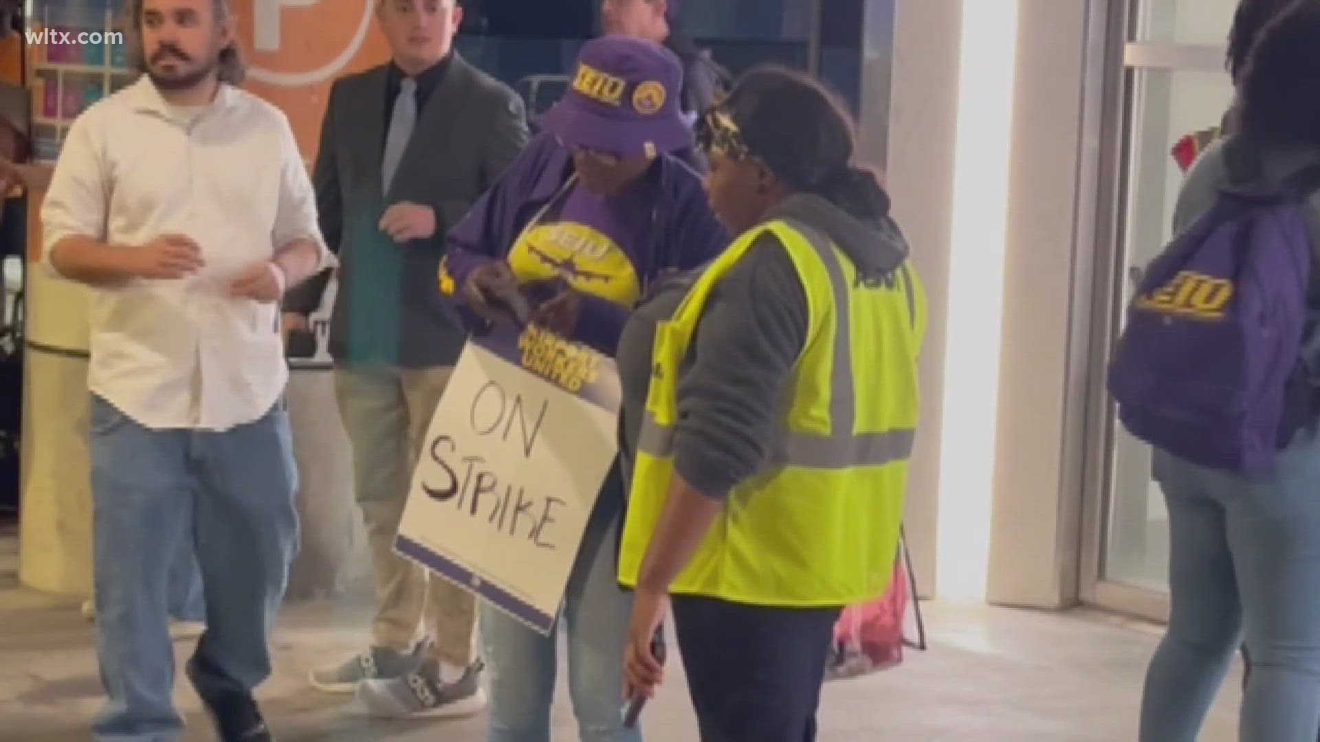 Airport workers are striking for better pay and more respect and the protest began this morning.