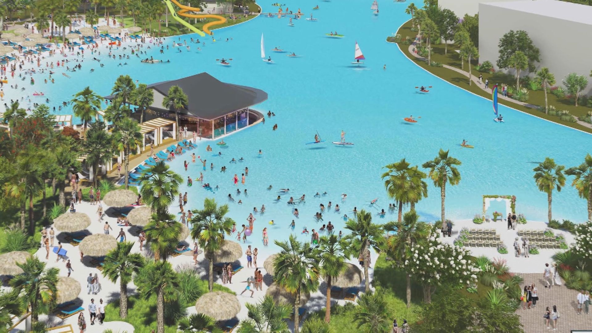 While the area is currently covered by acres of forestry, it will soon feature a  1.5-acre beach area and a 3-acre lagoon.