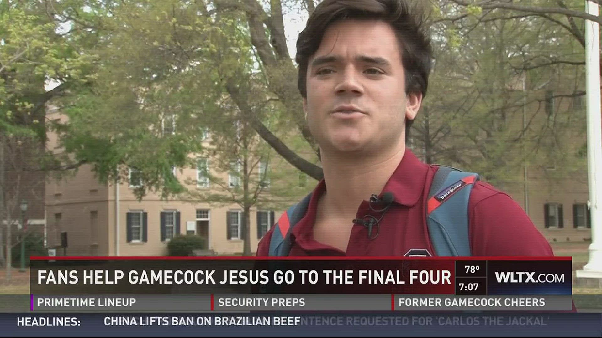 Gamecock Jesus aka Carlton Johnson is going to the final four thanks to fans and a Gofundme page.