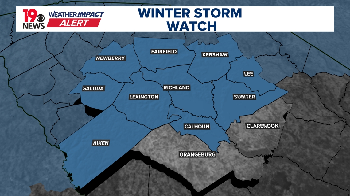 Winter storm watch extended to nearly all Midlands counties, including Richland, Lexington