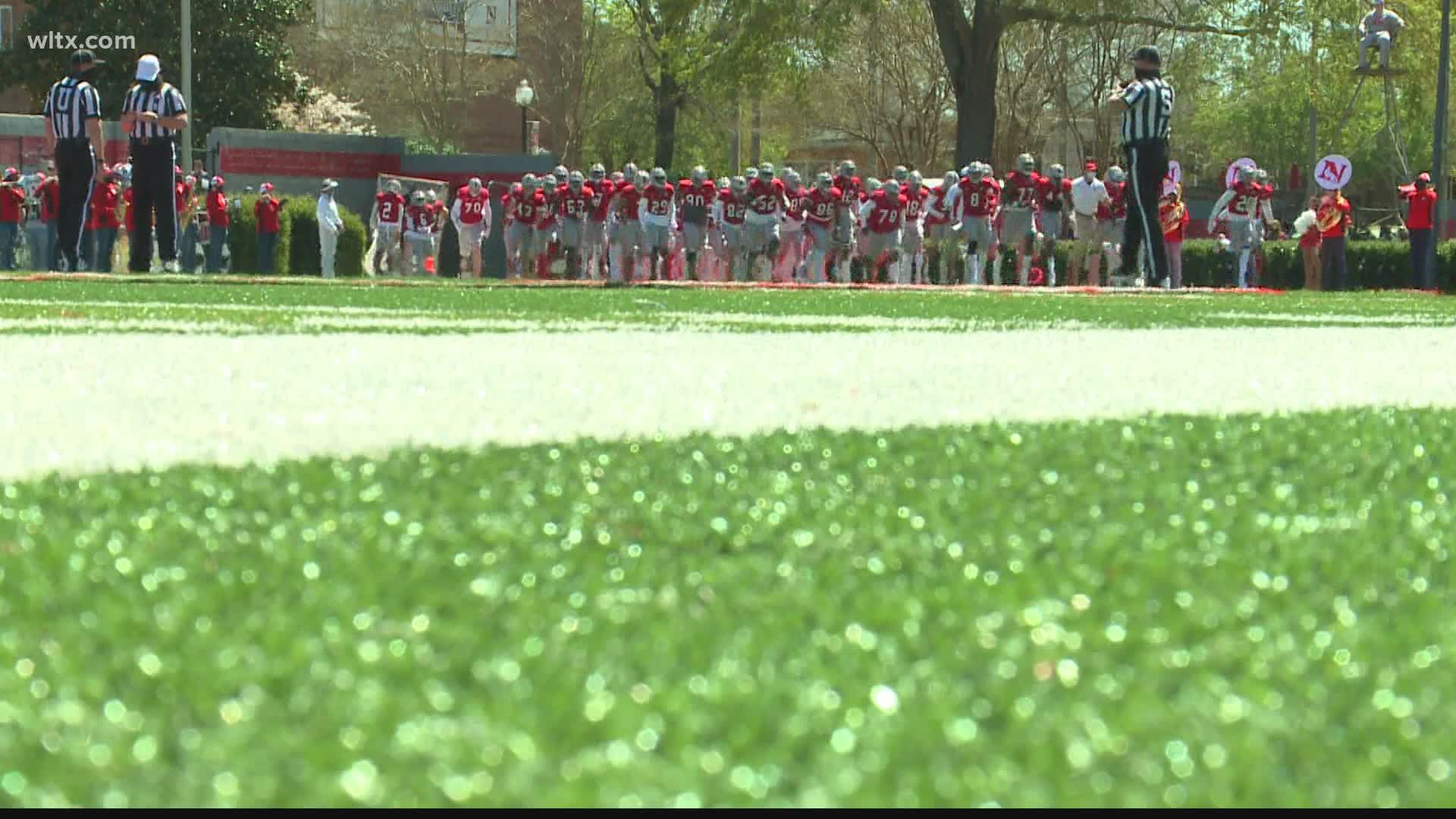 Newberry College's spring schedule continued with a 54-14 win at home over Erskine College.