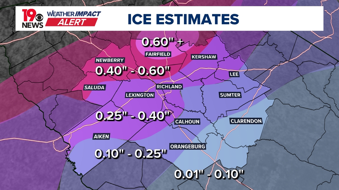 How much ice could we see in South Carolina?