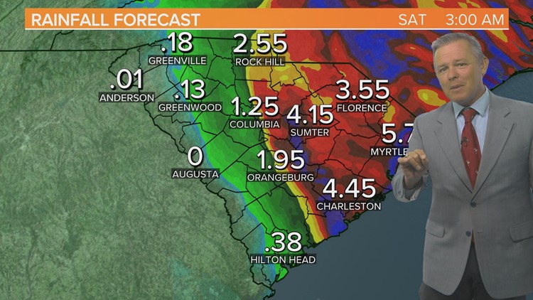 Heavy rainfall, gusty winds expected for South Carolina