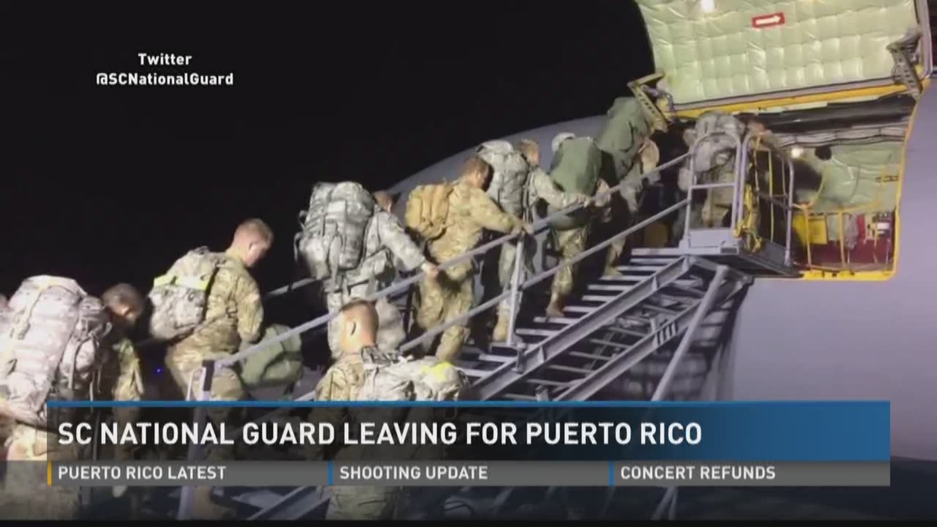 Members of the South Carolina National Guard left for Puerto Rico Sunday night.