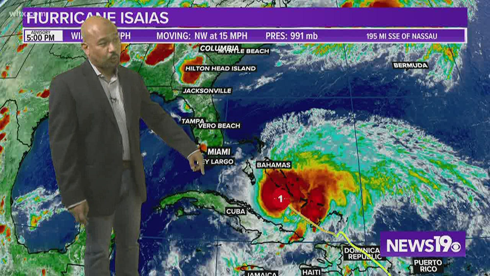 Hurricane warnings are in effect for Florida as Isaias near the state's coast.