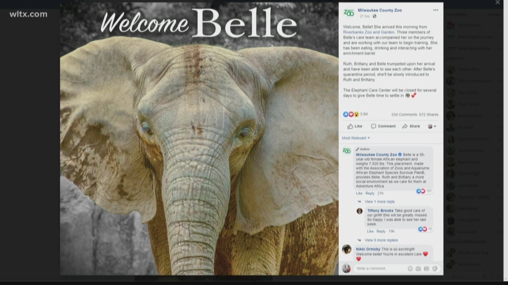 According to the post, the Elephant Care Center will be closed for several days to give Belle time to settle in.