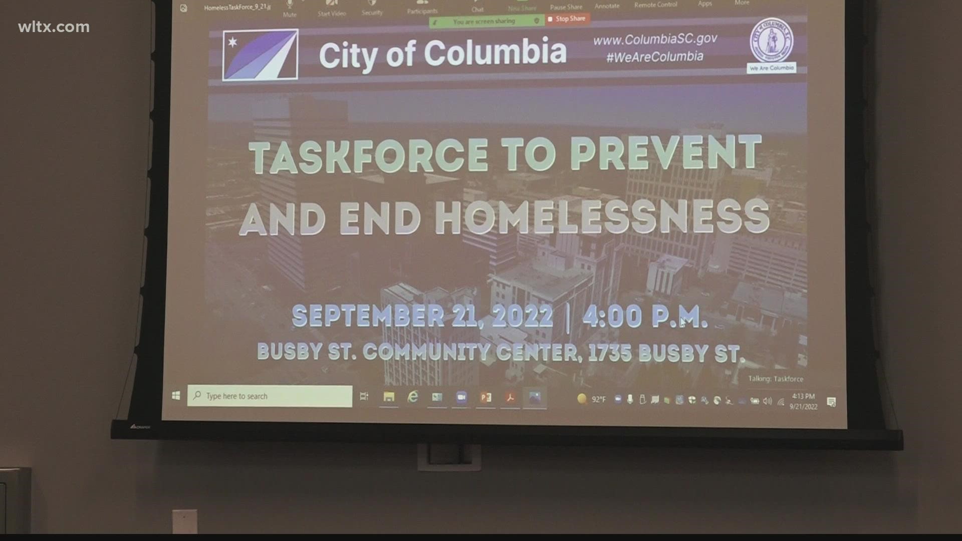 Columbia's Task Force to End Homelessness met Wednesday to talk about the timeline for rapid shelter and discuss a proposed ordinance about free distributions.