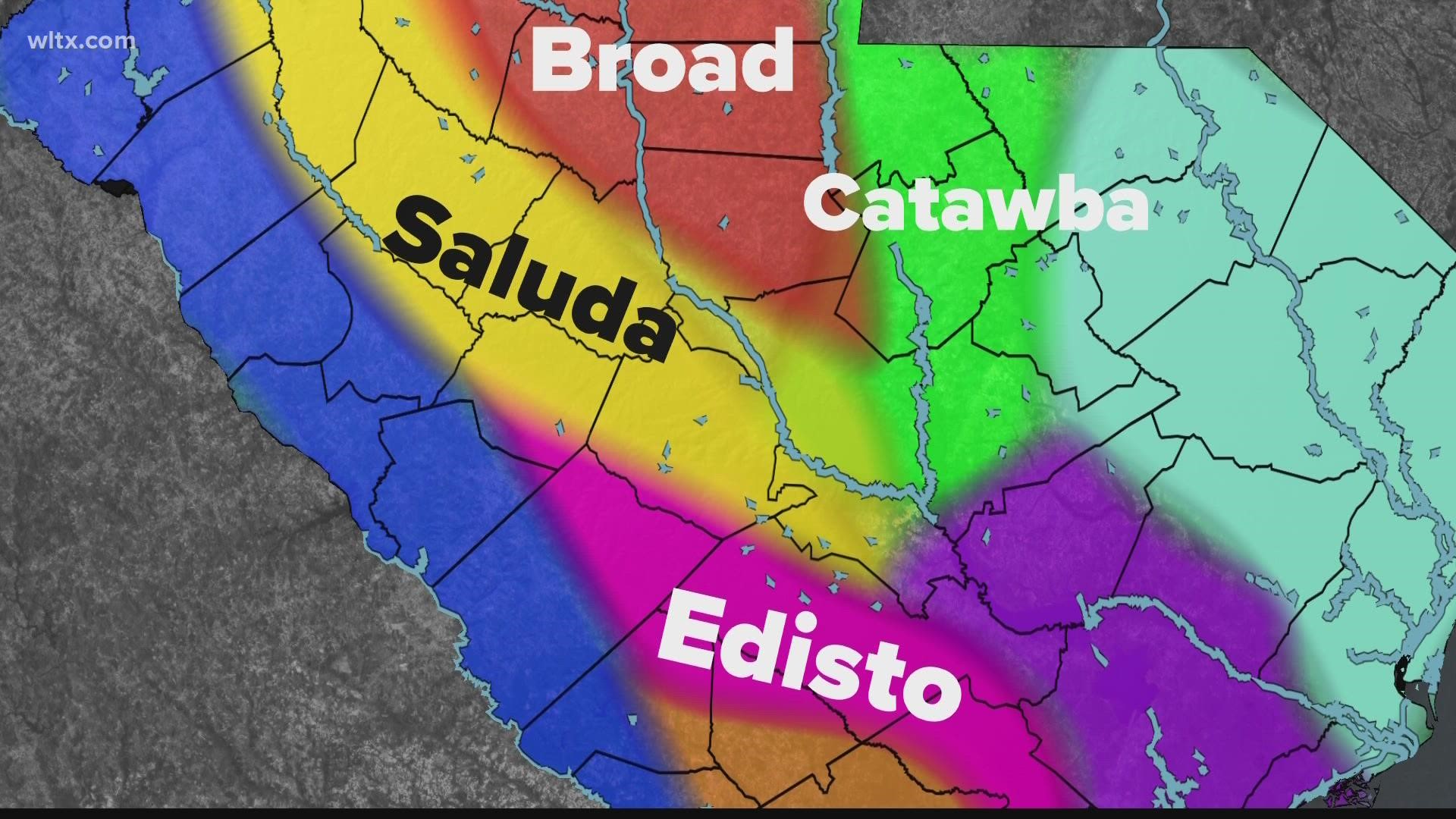 Columbia is made up of many watersheds including the Saluda, Broad, Catawba, and Edisto.