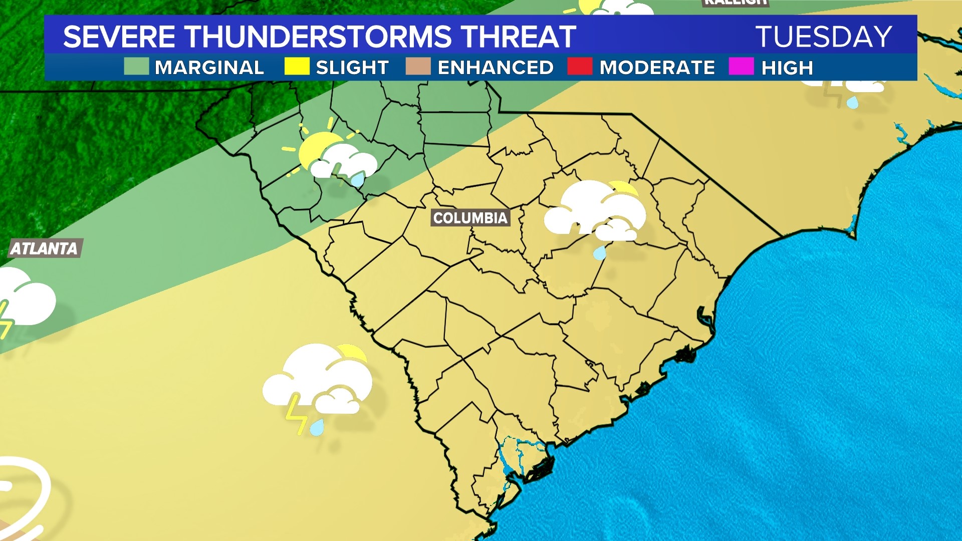 South Carolina weather Tuesday Strong wind, heavy rain possible