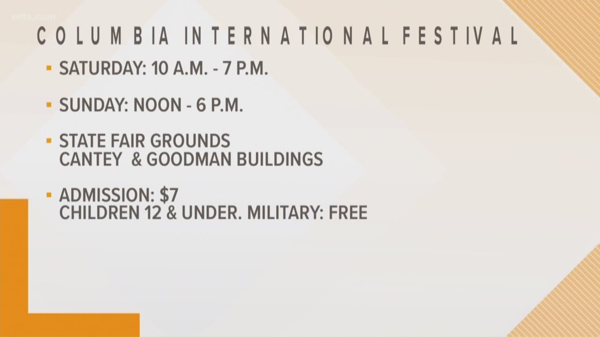 The 24th annual Columbia International Festival will be held April 6-7, 2019 at the State Fairgrounds.