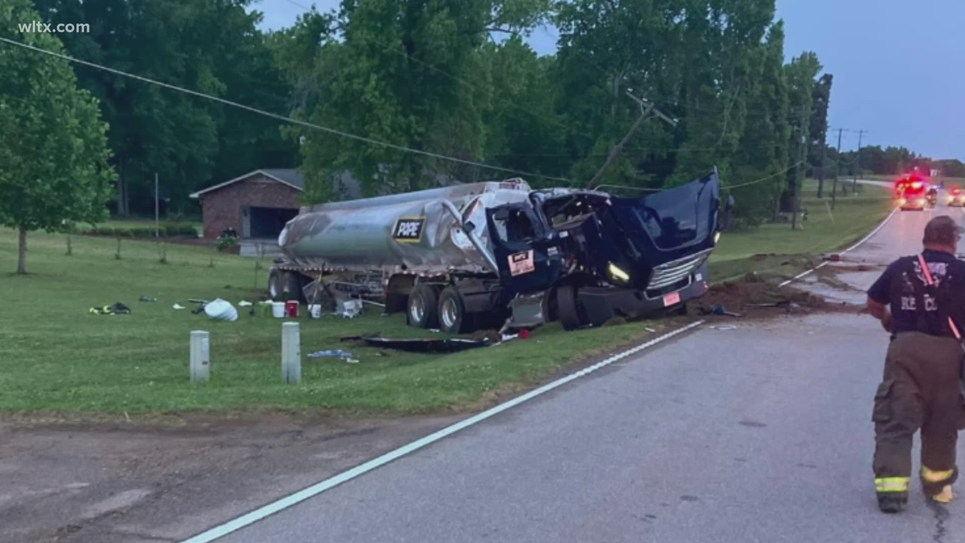 A gas tanker overturned in Newberry County, blocking Highway 202 between I-26 and US 76.