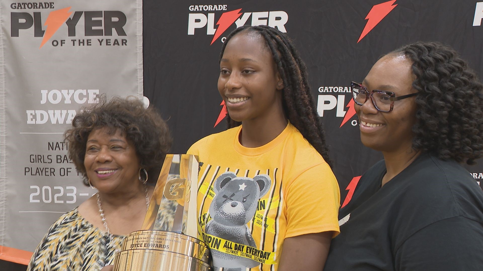 A look at the surprise Gatorade trophy presentation involving Camden's Joyce Edwards, WNBA star Satou Sabally and Camden officials and dignitaries.