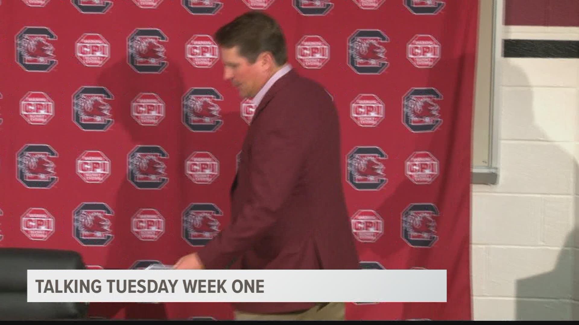 USC head football coach Will Muschamp was on his A-game Tuesday when asked about the depth chart and the new sod at Williams-Brice Stadium.