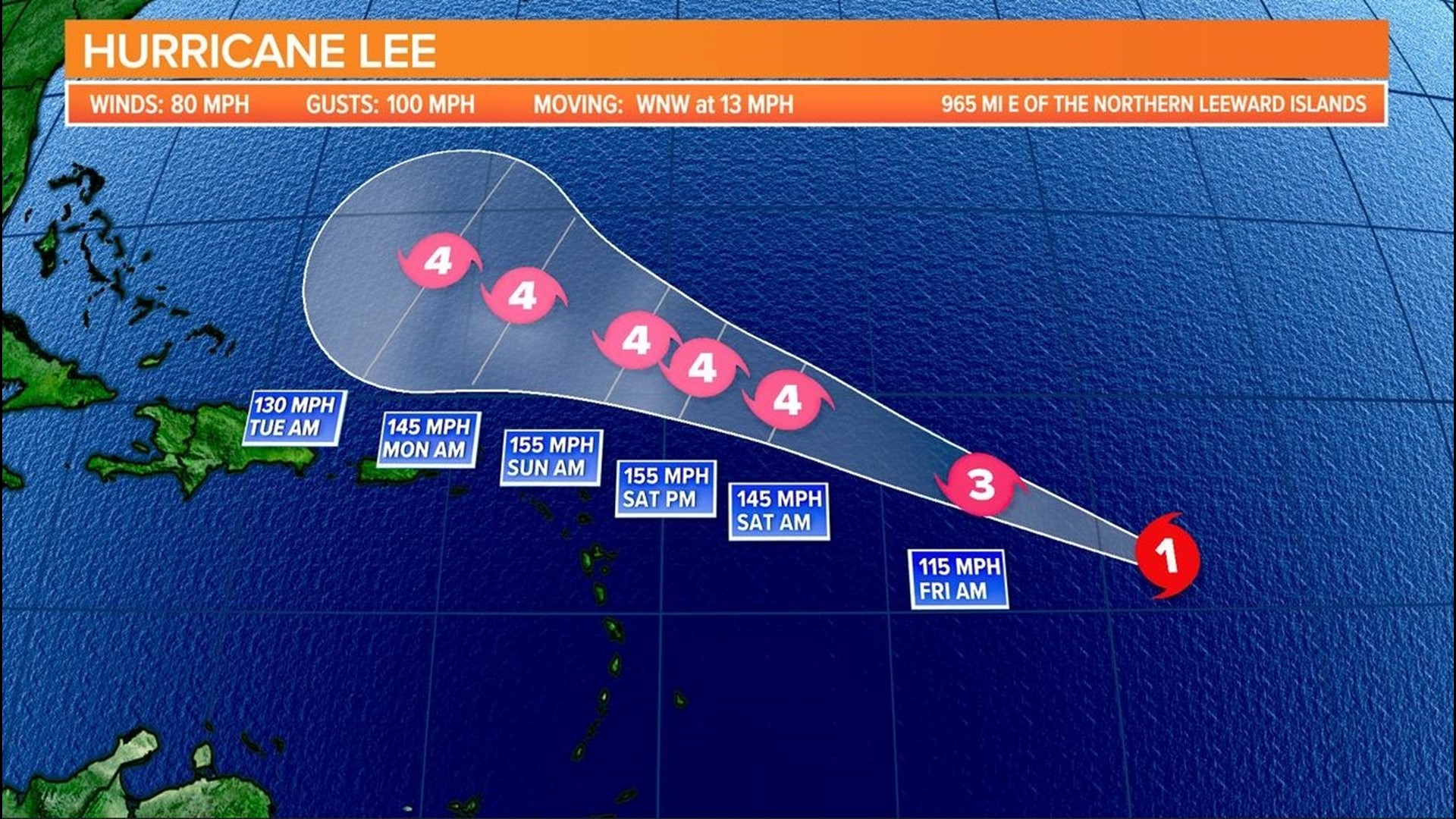 Rapid intensification is expected to begin later today, 
and Lee is forecast to become a major hurricane by early Friday.