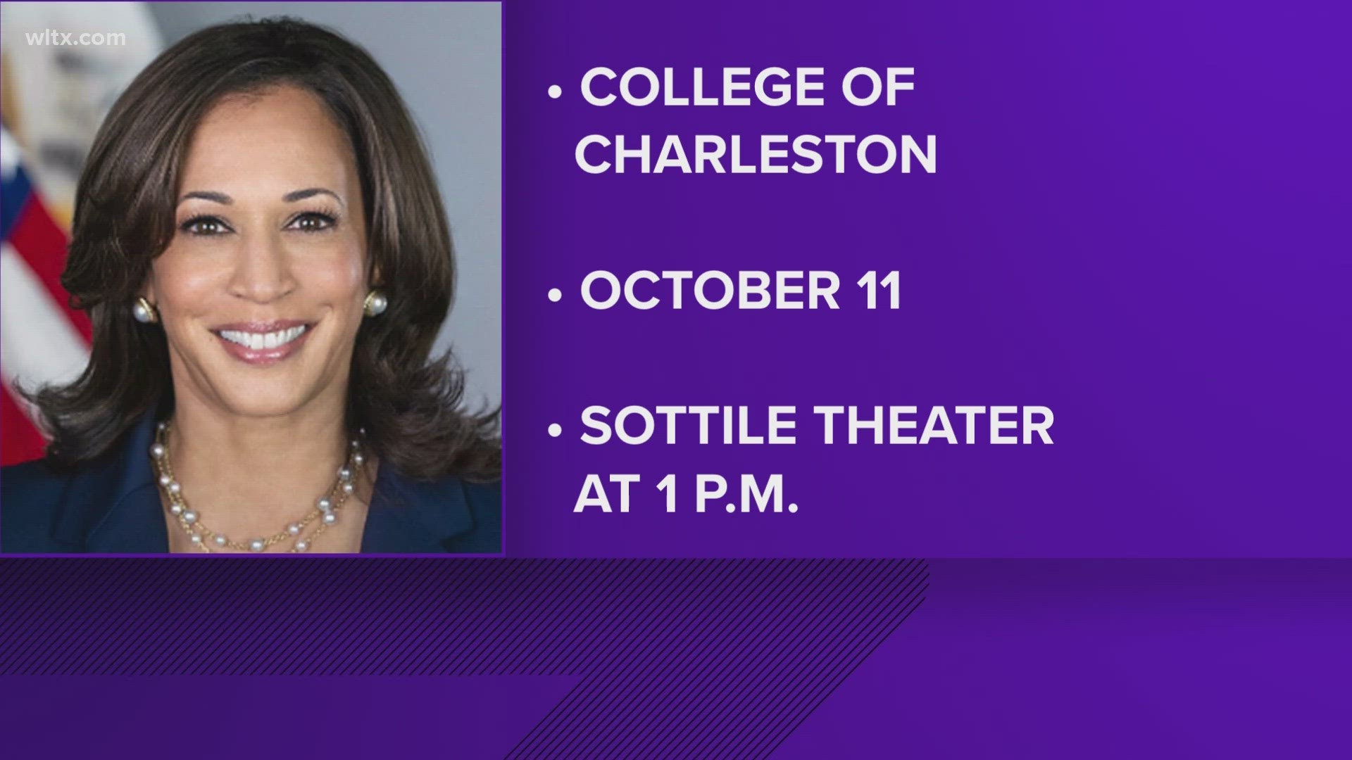 The College of Charleston announced Thursday that Harris will be at the school on October 11 at the Sottile Theater.