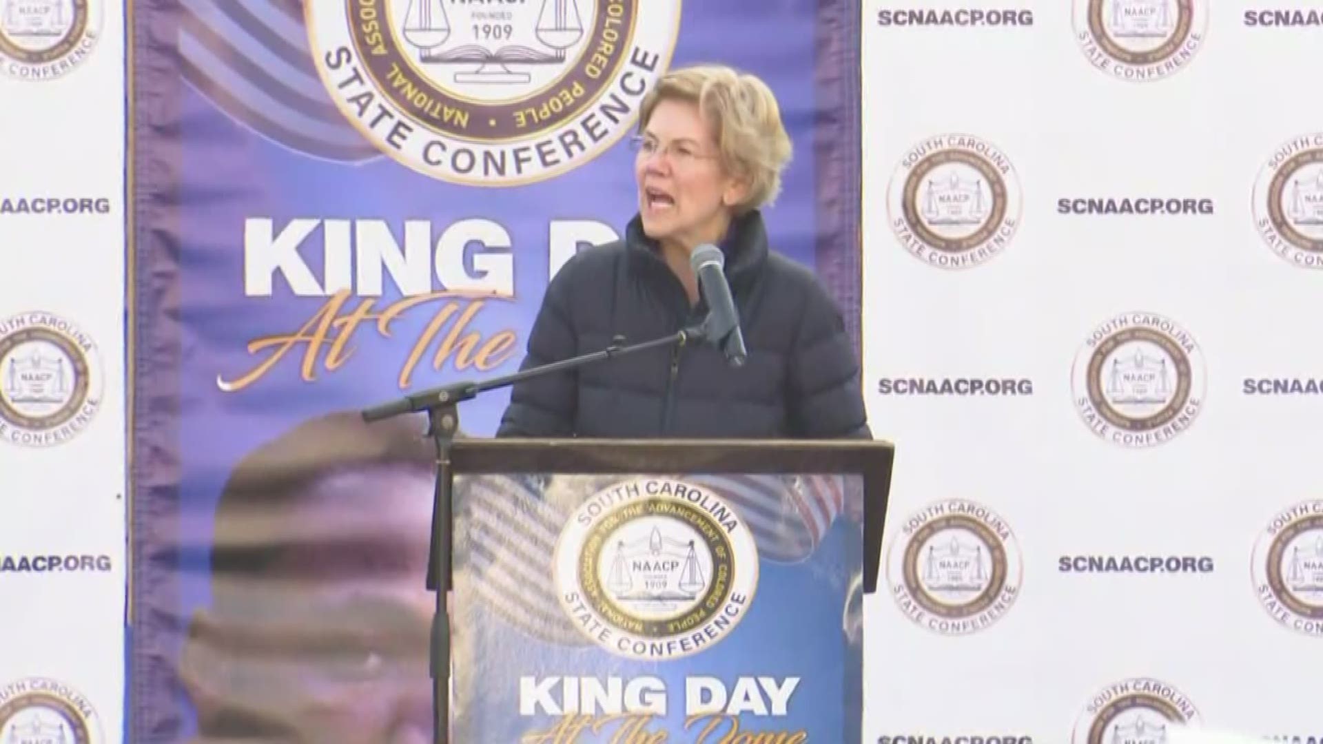 U.S. Senator Elizabeth Warren spoke at the annual King Day at the Dome Rally in Columbia, South Carolina on January 20, 2020.