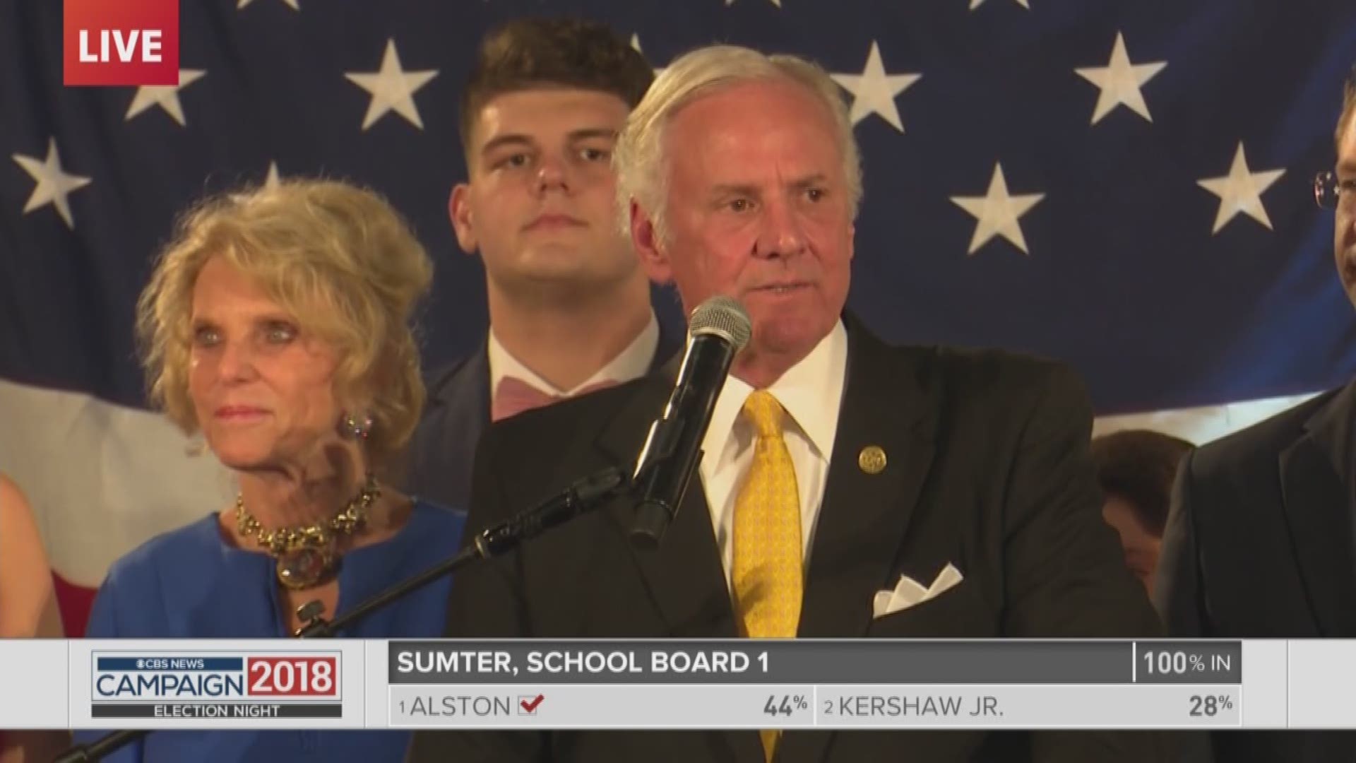 Republican incumbent Governor Henry McMaster celebrated after winning a full term in office.