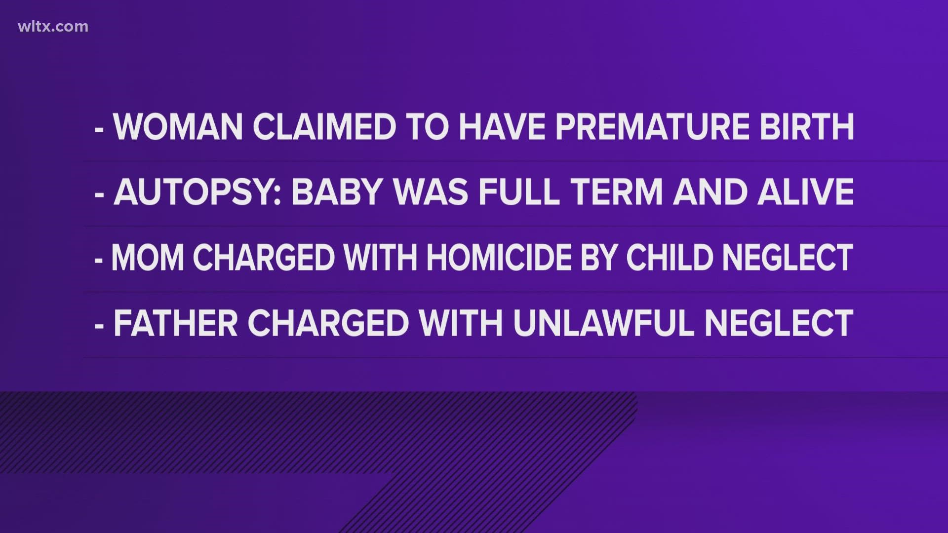 The mother and father are charged in connection with the death of a newborn child in Sumter.