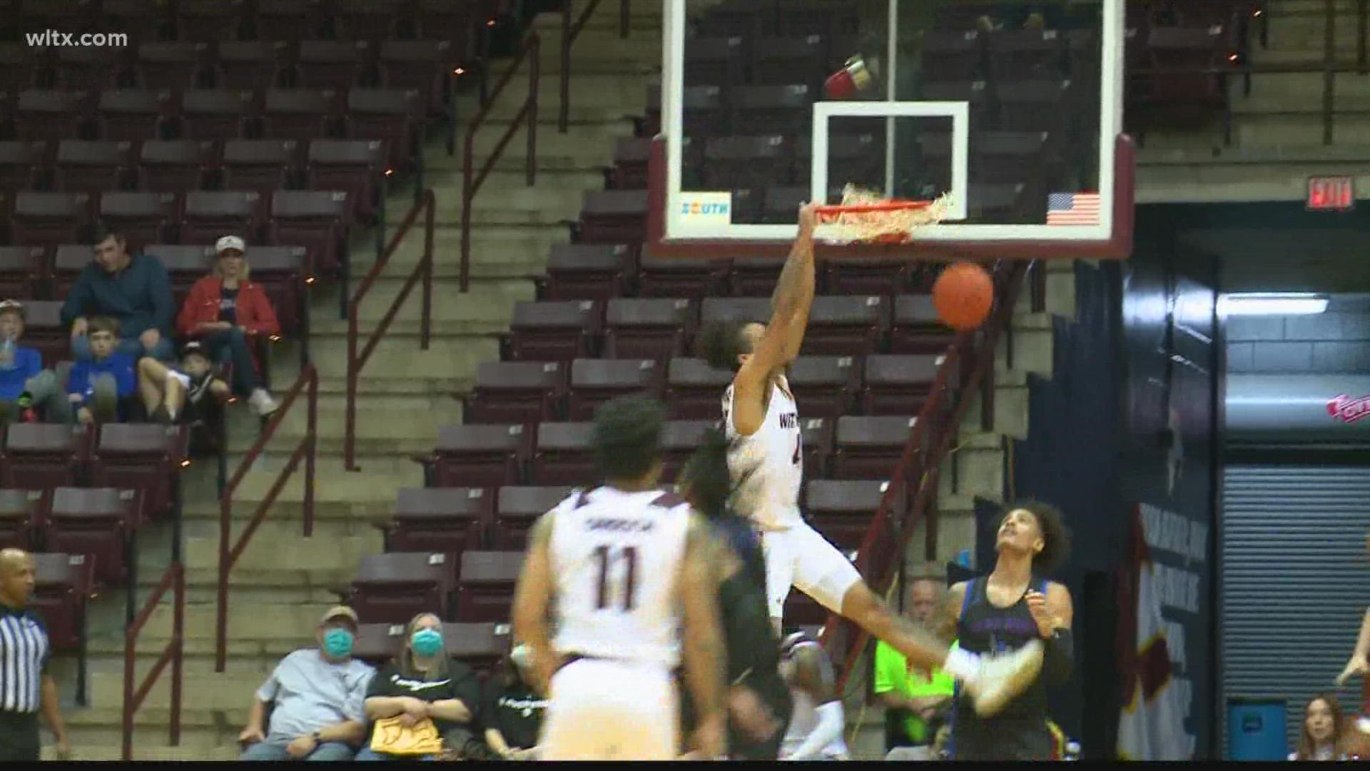 In Big South basketball action, Winthrop defeated Presbyterian College 82-72.