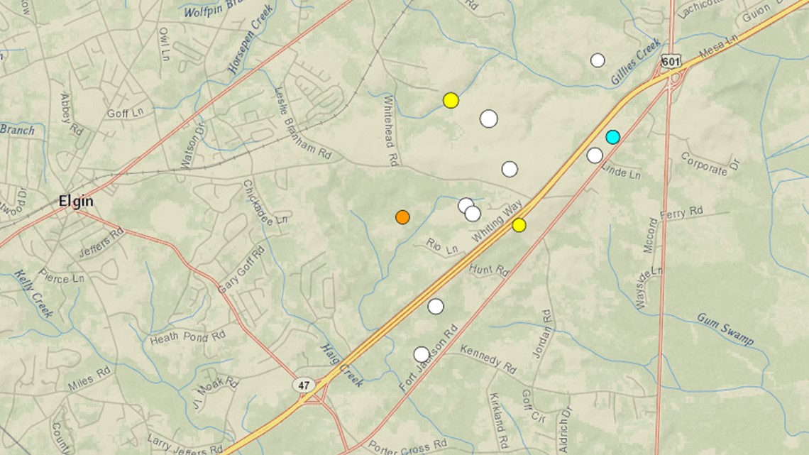 Two additional earthquakes were reported near Elgin, South Carolina