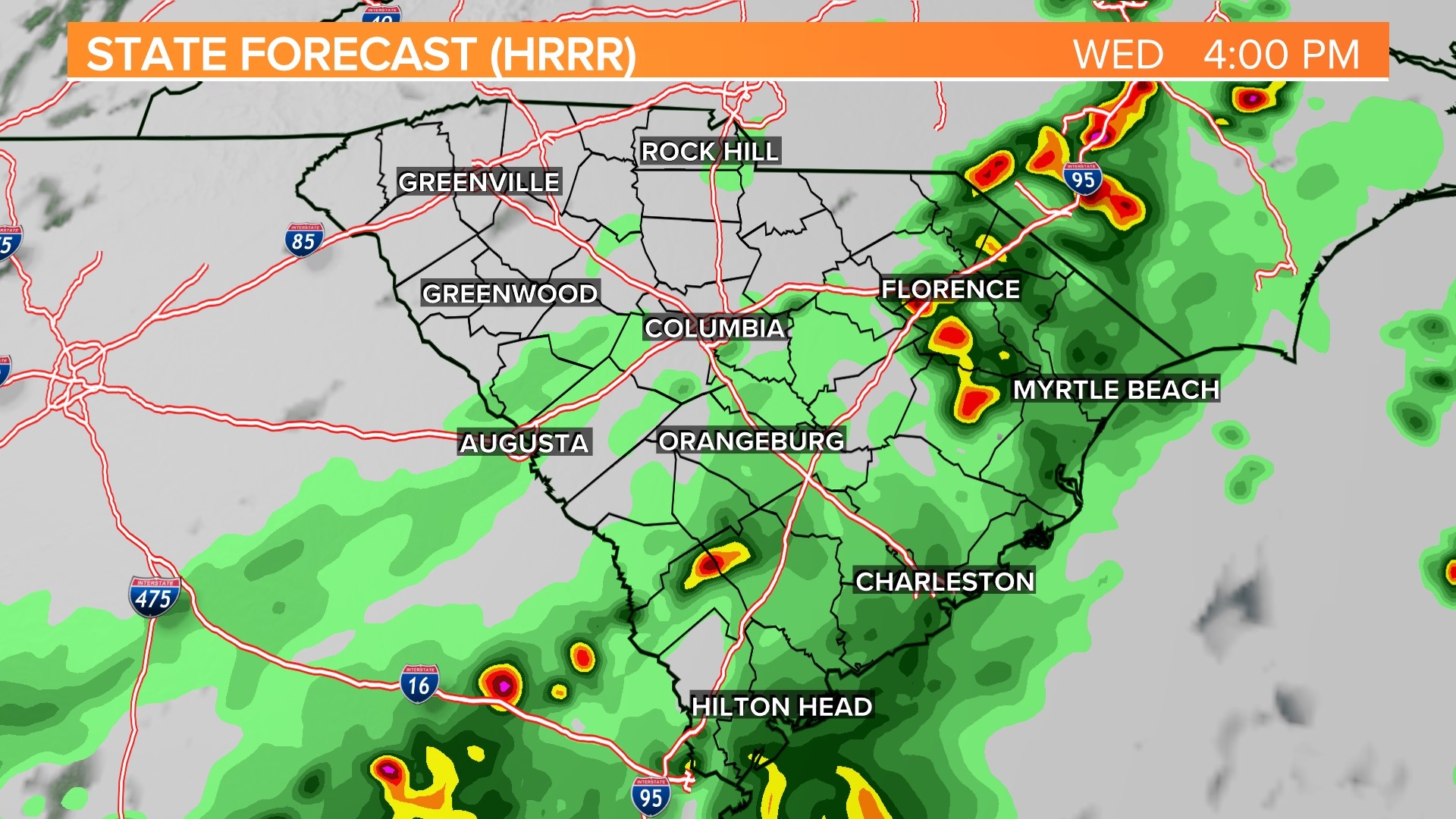 Timeline for severe weather in South Carolina