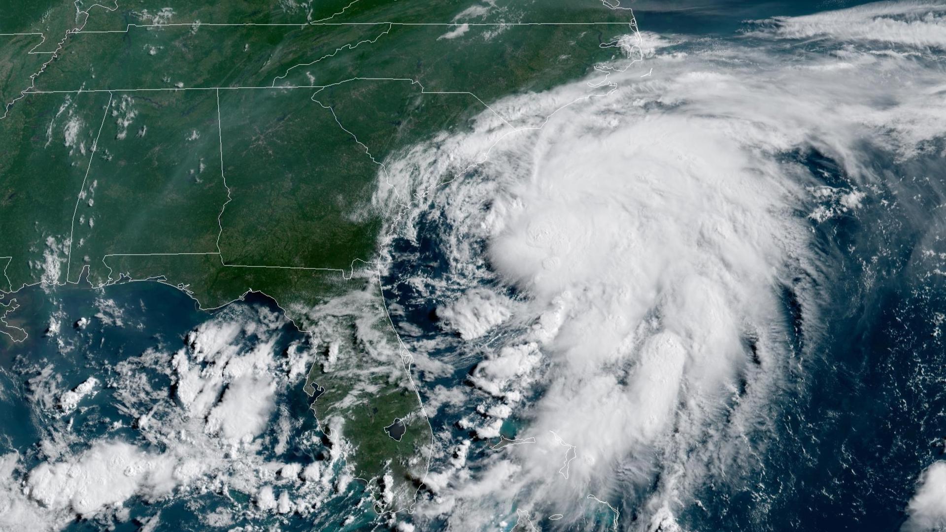 Rain and gusty wind from Chantal are reaching South Carolina Saturday morning.